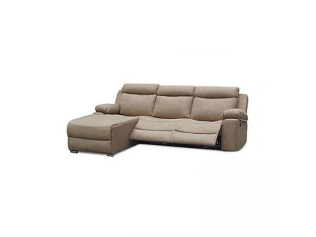 Sofá Relax 3 Plazas Duehome Nellie Cemento con Chaise Longue Derecho – Reclinable Motorizado, Microfibra, 276x187x102 cm