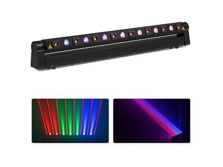 Barra de Efectos LED y Láser BeamZ Hyaden Moving Bar, 7x LED RGBW 3W + 8 Láser Rojo, Control DMX, Modo Sonido, Inclinación 200°, Negro