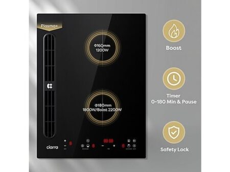 Placa de inducción Ciarra CBBEH392B con Campana Extractora Integrada, 39cm, 2 Fuegos, Función Boost y Filtración Plasma – Negro