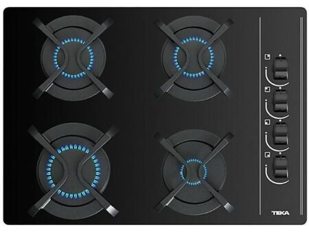 Placa de Gas Teka GBC 64003 KBA 60 cm, 4 Quemadores, Cristal Negro, Parrillas Hierro Fundido, Gas Butano, 7.3 kW