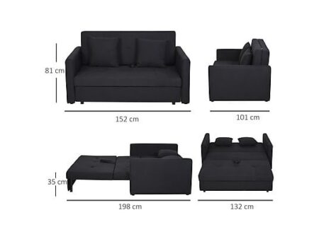 Sofá Cama 2 Plazas HOMCOM 833-728CG Gris con Almacenaje – Tapizado Algodón, 152x101x81 cm