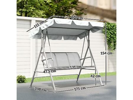 Columpio de Jardín OUTSUNNY 3 Plazas con Toldo Reclinable 171x108x154 cm, Metal y Poliéster, Gris