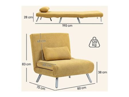 Sofá Cama Individual 3 en 1 HOMCOM 83B-396V01YL Amarillo – Chenilla, Respaldo Ajustable 5 Posiciones, 80x75x83 cm
