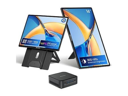 Mini PC Blackview MP50 con Monitor Portátil 16" FHD – AMD Ryzen 5 3500U, 16GB RAM, 512GB SSD, Radeon Vega 8, Dual Screen 4K, Windows 11 Pro, WiFi, Bluetooth, Negro