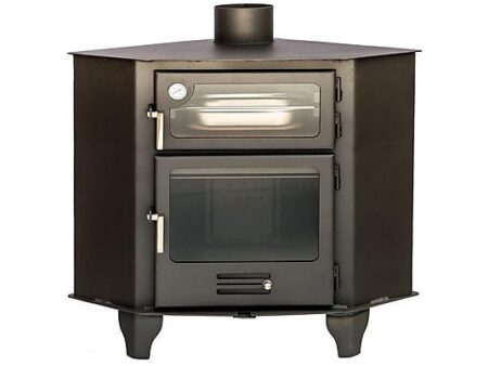 Estufa de Leña Esquinera con Horno 8 kW Acero Gris ECODESIGN 2022 A+ – Triple Combustión 81,5% | Maestro Ferretero AZUER RINCÓN