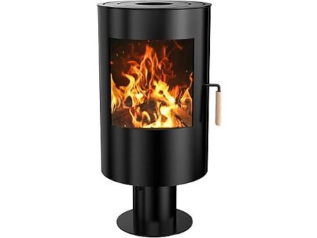 Estufa de leña Sannover Oscar 8,2 kW con pie, alto rendimiento 81%, diseño compacto negro, troncos 35 cm