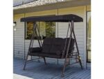 Columpio de Jardín OUTSUNNY 3 Plazas con Toldo y Bandejas Laterales 206x116x183 cm, Metal y Poliéster, Negro