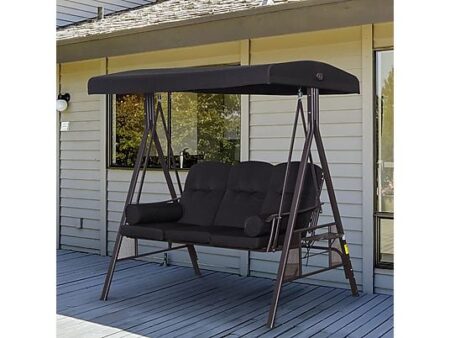 Columpio de Jardín OUTSUNNY 3 Plazas con Toldo y Bandejas Laterales 206x116x183 cm, Metal y Poliéster, Negro