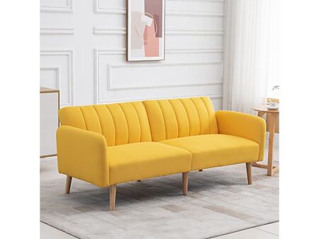 Sofá Cama 2 Plazas HOMCOM 839-214YL Amarillo – Lino Sintético, Respaldo Reclinable 3 Posiciones, 173x75x73 cm