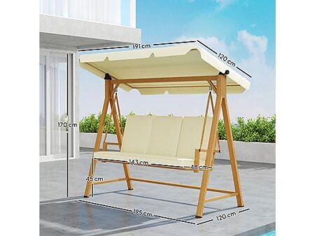 Columpio de Jardín OUTSUNNY 3 Plazas con Toldo Ajustable 195x120x170 cm, Metal y Poliéster, Beige