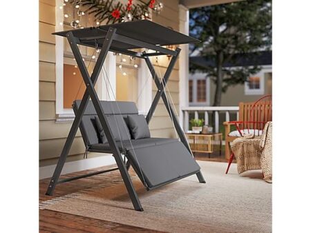 Columpio de Jardín OUTSUNNY 3 Plazas Convertible en Cama con Toldo Ajustable, Metal y Poliéster, Gris Oscuro