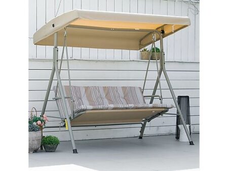 Columpio de Jardín OUTSUNNY 3 Plazas con Toldo Ajustable, Acero y Textilene, Cojín Acolchado, Marrón
