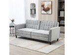 Sofá Cama 3 Plazas HOMCOM 839-076V03LG Gris Claro – Terciopelo, Respaldo Reclinable y Convertible, 189x80,5x78,5 cm