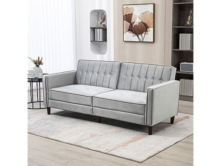 Sofá Cama 3 Plazas HOMCOM 839-076V03LG Gris Claro – Terciopelo, Respaldo Reclinable y Convertible, 189x80,5x78,5 cm