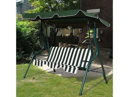 Columpio de Jardín NORTHIO 3 Plazas con Toldo Ajustable, Acero y Poliéster, Cojines Incluidos, Verde