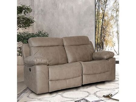 Sofá Relax Reclinable 2 Plazas Duehome Nellie Color Cemento con Reposapiés y Palanca – Microfibra, 164x96x102 cm