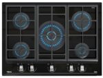 Placa de Gas Teka GZC 75330 XBN 70 cm, 5 Quemadores, Gas Natural, ExactFlame, Parrillas Hierro Fundido, Cristal Negro