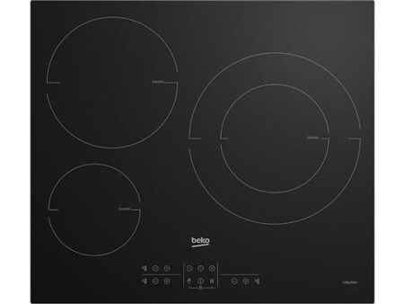 Placa de inducción Beko HIIS63206M, 3 Zonas, Zona Grande 28 cm, Booster, Temporizador, 7200 W, 60 cm, Negro