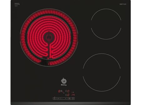 Placa Vitrocerámica Balay 3EB715LR, 3 Zonas, Zona Doble 21/28 cm, 60 cm, Negro, Touch Control, Biselado Delantero, Bloqueo Infantil, Temporizador