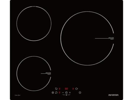 Placa de inducción Infiniton IND3N61G28, 3 Zonas, Zona Grande 28 cm, 6300 W, Modo Boost, 59 cm, Negro