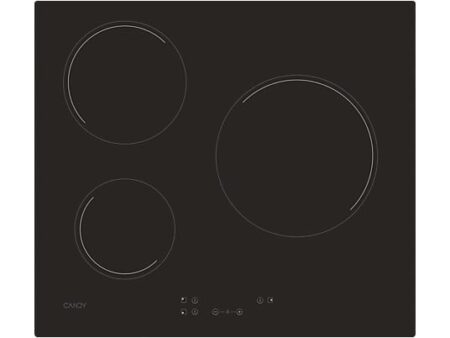 Placa Vitrocerámica Candy Timeless CH63CC/4U2, 3 Zonas, Zona Grande 25 cm, Float Glass, 60 cm, Negra, Touch Control, Bloqueo Infantil, Temporizador