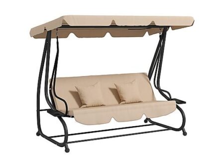 Columpio de Jardín OUTSUNNY 84A-050V02SD Balancín 3 Plazas Convertible en Cama con Toldo Ajustable, Acero y Poliéster, 200x120x164 cm – Arena