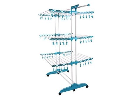 BEPROHOME TendoSpazio Supra Tendedero Vertical 3 Niveles, 42m Secado, 40kg, Plegable con Ruedas, Azul