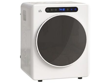 Secadora de evacuación HOMCOM 4 kg, 1000W, Carga Frontal, Pantalla LED Táctil, Blanco, Mini Secadora Compacta Antiarrugas
