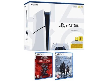 Sony PS5 Slim Standard 1 TB SSD, 1 Mando, Blanco + Assassin's Creed: Shadows + God of War: Ragnarök (Físico)