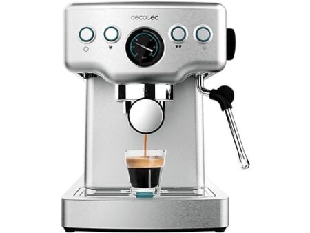 Cafetera Express Cecotec Power Espresso 20 Barista Mini, 20 bar, 1465 W, 1.8 L, Doble Salida, Manómetro, Thermoblock, Inox