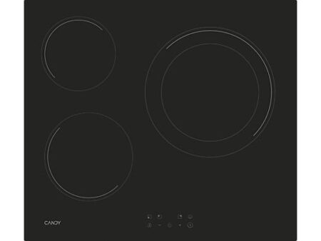 Placa Vitrocerámica Candy CH63DCC, 3 Zonas High-Light, Negro, 59 cm, Panel Táctil, Bloqueo Infantil, Integrable