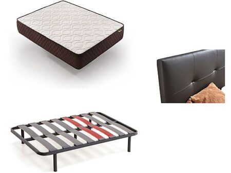 Pack Colchón + Somier + Cabecero Descansín Visco Soft Gel 150x180 cm, Alta Densidad, Firmeza Alta, Tapizado Negro, Antiruido