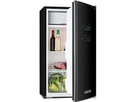 Nevera pequeña Klarstein Spitzbergen Uni 91L, 83 cm, Negro, Mini Frigorífico con Congelador 10L y Puerta Escribible, Estantes de Vidrio