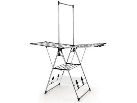 NORTHIO 33453 Tendedero Plegable de 3 Niveles en Aluminio, Ajustable, Resistente y Multifuncional, Plata