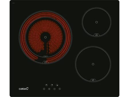 Placa Vitrocerámica Cata TD 6003 BR/A, 3 Zonas, 59 cm, Negra, TouchControl, Quick-Fix System, Indicador de Calor Residual