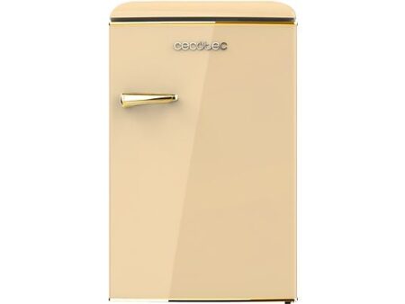 Nevera pequeña Cecotec Bolero CoolMarket TT Origin 110L, 90 cm, Retro Beige, LED interior, Tirador Gold, Mini Frigorífico con Congelador