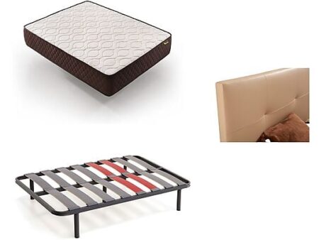Pack Colchón + Somier + Cabecero Descansín Visco Soft Gel 90x200 cm, Alta Densidad, Firmeza Alta, Tapizado Beige, Antiruido